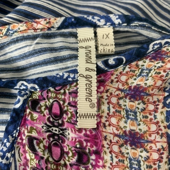 Grand & Greene Peasant Top Boho Mixed Print Size 1X - Picture 3 of 16